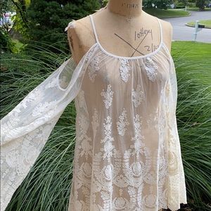 NWOT! Open shoulder ivory lace top w/ bell sleeves